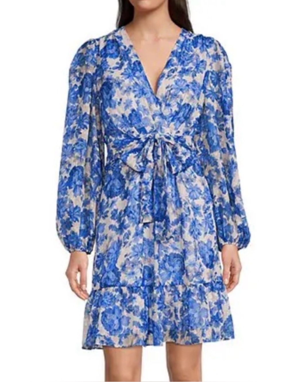NWT Alex Marie Simone Cobalt Floral Print Puff Sleeve V-neck Dress Size 4